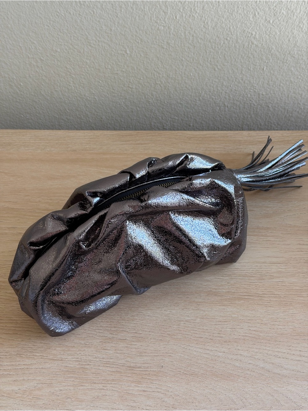 Rebecca Minkoff ruched metallic grey clutch - Picture 2 of 4